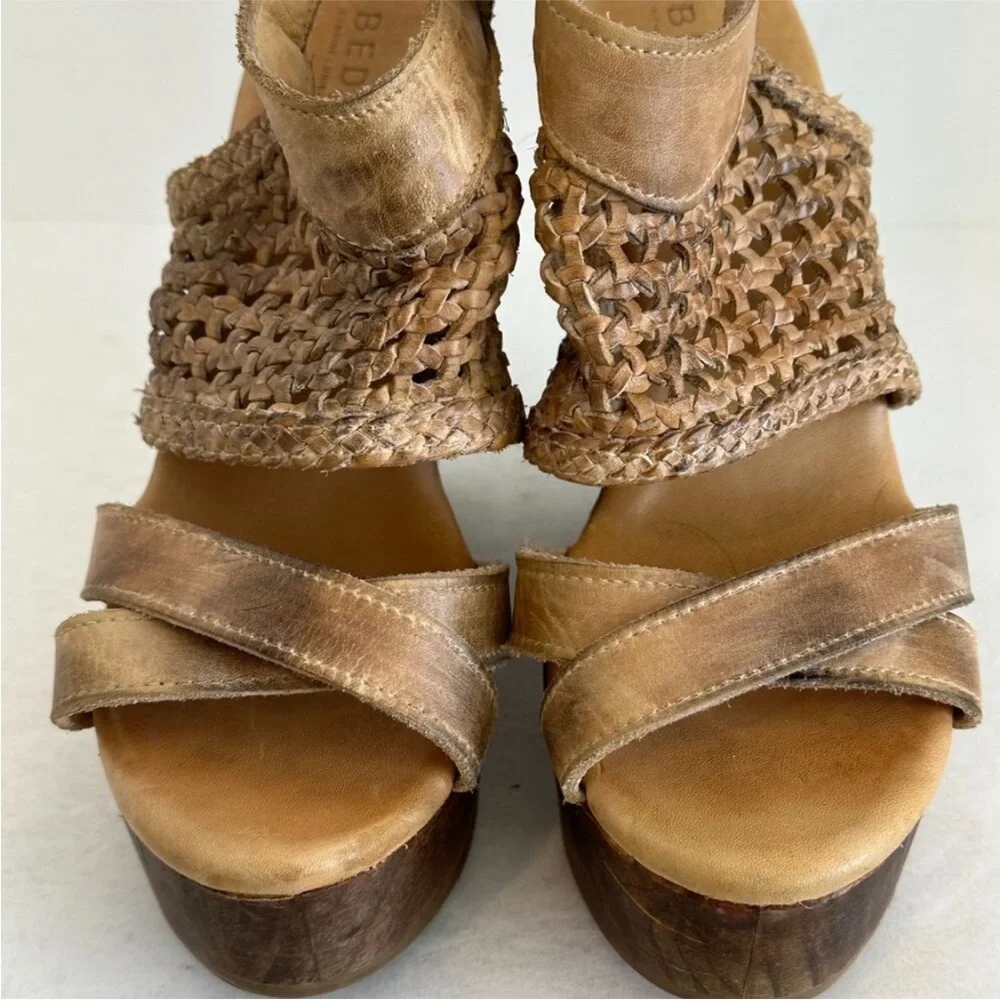 Bed Stu Tan Braided Leather Wedge Sandals - Picture 5 of 10